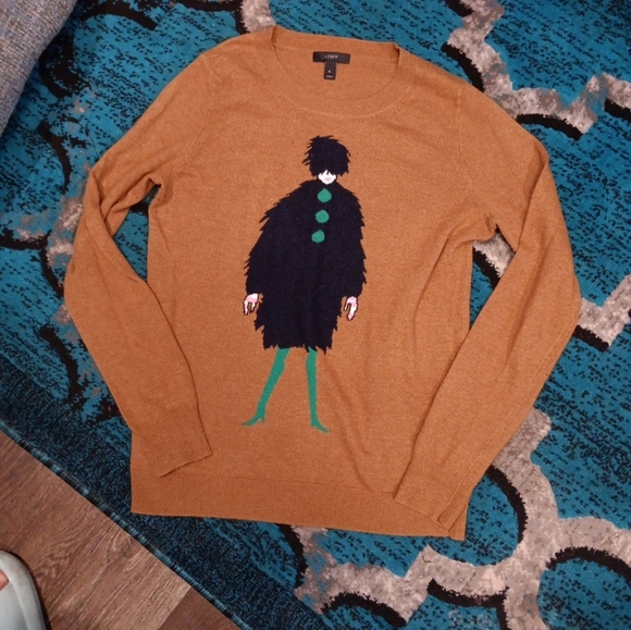 J. crew tan/rust novelty print sweater women’s size S wool rabbit hair - Picture 1 of 3
